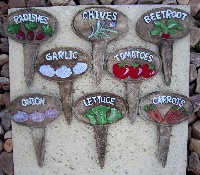 Hand Painted - Stake Vegies Set Of 8 - Click Image to Close